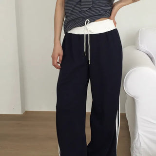 Two-Line Side Color Block Training Pants Wide Fit Hipster Street Look