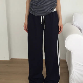 Two-Line Side Color Block Training Pants Wide Fit Hipster Street Look