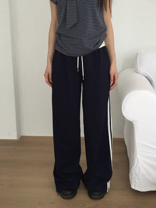 Two-Line Side Color Block Training Pants Wide Fit Hipster Street Look