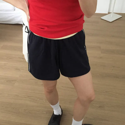 Two-Line Color Block Training Shorts Elastic Waist Shorts Hipster Nerd Look