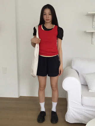 Two-Line Color Block Training Shorts Elastic Waist Shorts Hipster Nerd Look