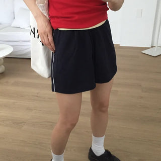 Two-Line Color Block Training Shorts Elastic Waist Shorts Hipster Nerd Look