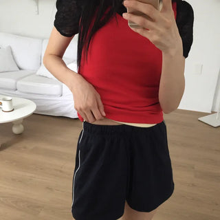 Two-Line Color Block Training Shorts Elastic Waist Shorts Hipster Nerd Look