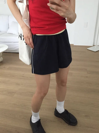 Two-Line Color Block Training Shorts Elastic Waist Shorts Hipster Nerd Look