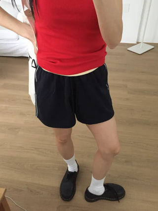 Two-Line Color Block Training Shorts Elastic Waist Shorts Hipster Nerd Look