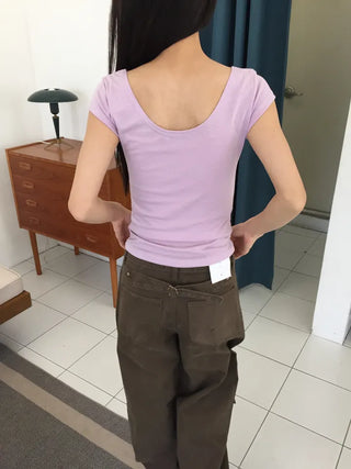 Summer Short Sleeve U-Neck T-Shirt Slim Fit Mini Short Sleeve Daily Look