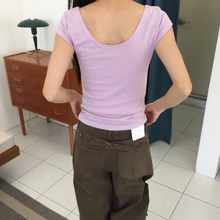 Summer Short Sleeve U-Neck T-Shirt Slim Fit Mini Short Sleeve Daily Look