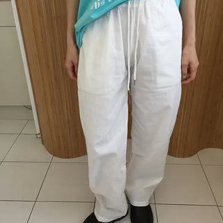 Summer Linen Wide Pants Elastic String Long Pants Delicate Fit Vacation Look Daily