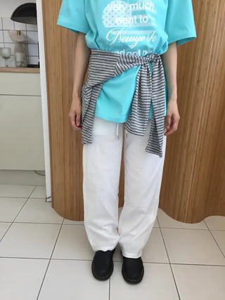 Summer Linen Wide Pants Elastic String Long Pants Delicate Fit Vacation Look Daily