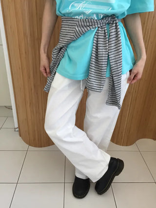 Summer Linen Wide Pants Elastic String Long Pants Delicate Fit Vacation Look Daily