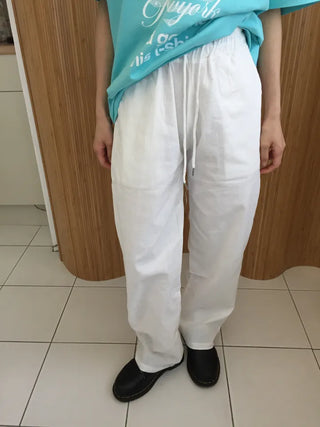 Summer Linen Wide Pants Elastic String Long Pants Delicate Fit Vacation Look Daily