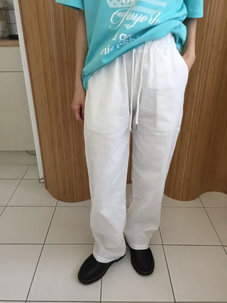 Summer Linen Wide Pants Elastic String Long Pants Delicate Fit Vacation Look Daily