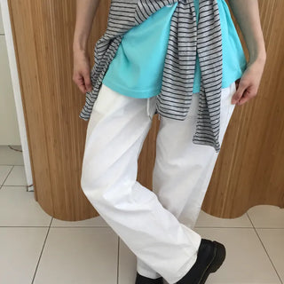 Summer Linen Wide Pants Elastic String Long Pants Delicate Fit Vacation Look Daily