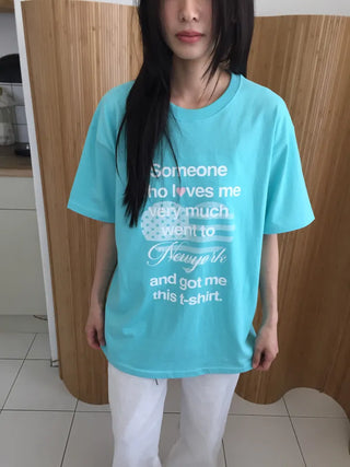 Summer Cotton New York Heart Lettering Short Sleeve T-shirt Oversized Boxy Fit Hip Cover Casual Chic