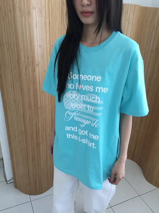 Summer Cotton New York Heart Lettering Short Sleeve T-shirt Oversized Boxy Fit Hip Cover Casual Chic