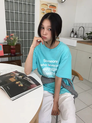 Summer Cotton New York Heart Lettering Short Sleeve T-shirt Oversized Boxy Fit Hip Cover Casual Chic