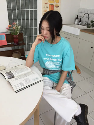 Summer Cotton New York Heart Lettering Short Sleeve T-shirt Oversized Boxy Fit Hip Cover Casual Chic