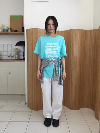 Summer Cotton New York Heart Lettering Short Sleeve T-shirt Oversized Boxy Fit Hip Cover Casual Chic