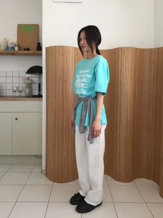 Summer Cotton New York Heart Lettering Short Sleeve T-shirt Oversized Boxy Fit Hip Cover Casual Chic