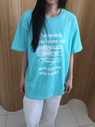 Summer Cotton New York Heart Lettering Short Sleeve T-shirt Oversized Boxy Fit Hip Cover Casual Chic