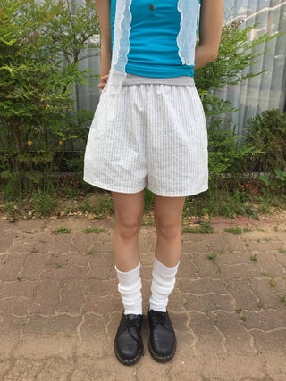 Summer Cotton Striped Elastic Shorts Shorts Homewear One-mile Wear 34 Length Pajamas