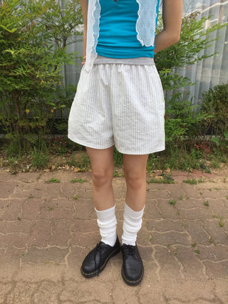 Summer Cotton Striped Elastic Shorts Shorts Homewear One-mile Wear 34 Length Pajamas