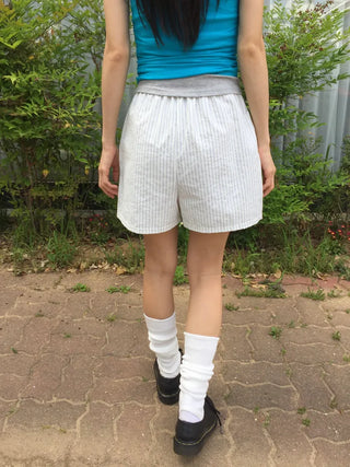 Summer Cotton Striped Elastic Shorts Shorts Homewear One-mile Wear 34 Length Pajamas