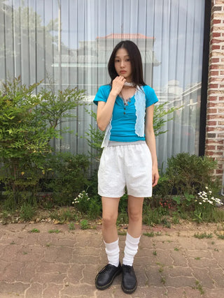 Summer Cotton Striped Elastic Shorts Shorts Homewear One-mile Wear 34 Length Pajamas