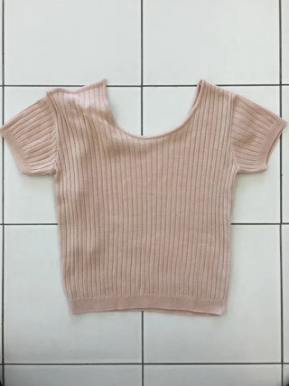 Summer Cool Knit Off-shoulder Ribbon Strap Short Sleeve Ribbed Knit Slim Fit Delicate Fit Balletcore Date Look