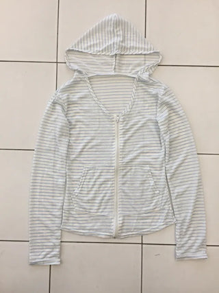 Summer striped zip-up hoodie, slim fit, cropped, sun-safe item, vacation look