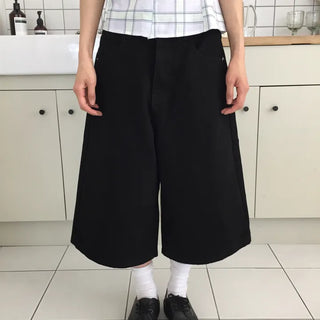 Summer Cotton Bermuda Pants Wide Fit Knee-length Skirt Pants Pintuck Boyfit Daily Look