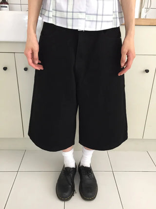 Summer Cotton Bermuda Pants Wide Fit Knee-length Skirt Pants Pintuck Boyfit Daily Look