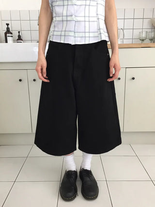 Summer Cotton Bermuda Pants Wide Fit Knee-length Skirt Pants Pintuck Boyfit Daily Look