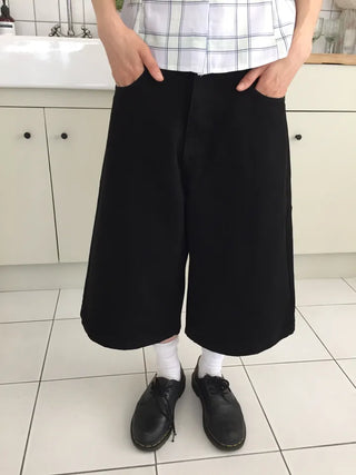 Summer Cotton Bermuda Pants Wide Fit Knee-length Skirt Pants Pintuck Boyfit Daily Look