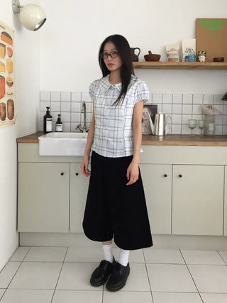 Summer Cotton Bermuda Pants Wide Fit Knee-length Skirt Pants Pintuck Boyfit Daily Look