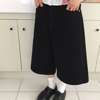 Summer Cotton Bermuda Pants Wide Fit Knee-length Skirt Pants Pintuck Boyfit Daily Look