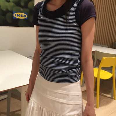 Summer Striped Layered Sleeveless Slim Fit Lovely Daily Look