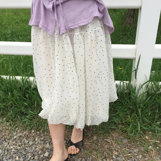 Summer Chiffon Dot Long Skirt Balloon Fit Lovely Date Look
