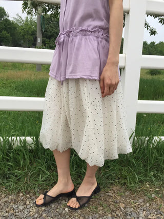 Summer Chiffon Dot Long Skirt Balloon Fit Lovely Date Look