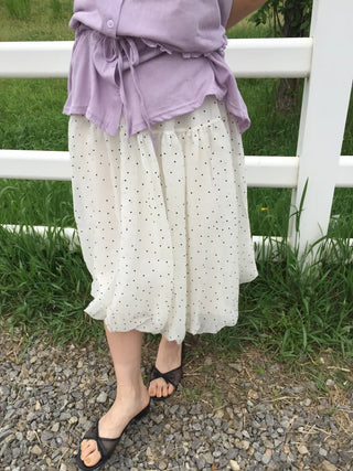 Summer Chiffon Dot Long Skirt Balloon Fit Lovely Date Look