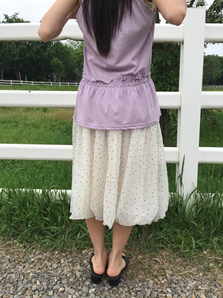 Summer Chiffon Dot Long Skirt Balloon Fit Lovely Date Look