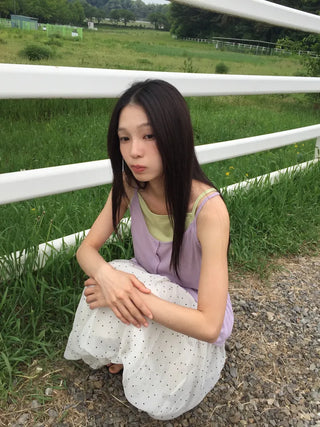 Summer Chiffon Dot Long Skirt Balloon Fit Lovely Date Look