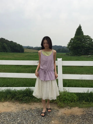 Summer Chiffon Dot Long Skirt Balloon Fit Lovely Date Look