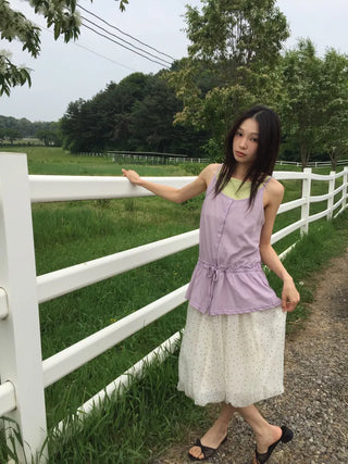 Summer Chiffon Dot Long Skirt Balloon Fit Lovely Date Look