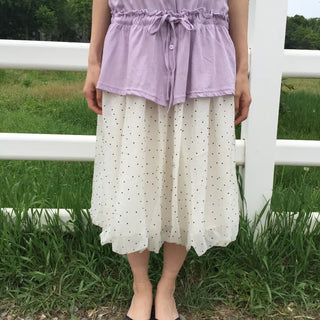 Summer Chiffon Dot Long Skirt Balloon Fit Lovely Date Look