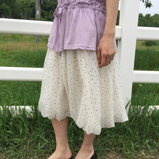 Summer Chiffon Dot Long Skirt Balloon Fit Lovely Date Look