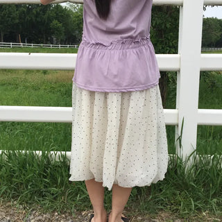 Summer Chiffon Dot Long Skirt Balloon Fit Lovely Date Look