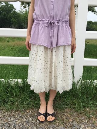 Summer Chiffon Dot Long Skirt Balloon Fit Lovely Date Look