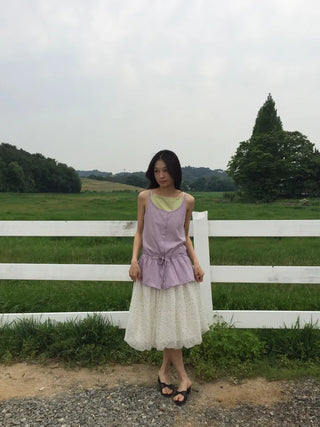 Summer Cotton Frill String Sleeveless Delicate Fit Lovely Date Look