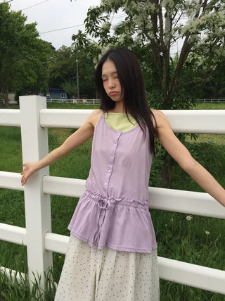 Summer Cotton Frill String Sleeveless Delicate Fit Lovely Date Look